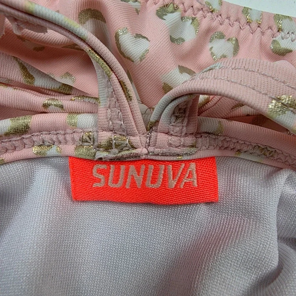 Sunuva One Piece Swimsuit Girls 13-14 Pink Metallic Gold Leopard Heart Ruffle